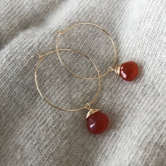 Carnelian Gold Hoop Earrings