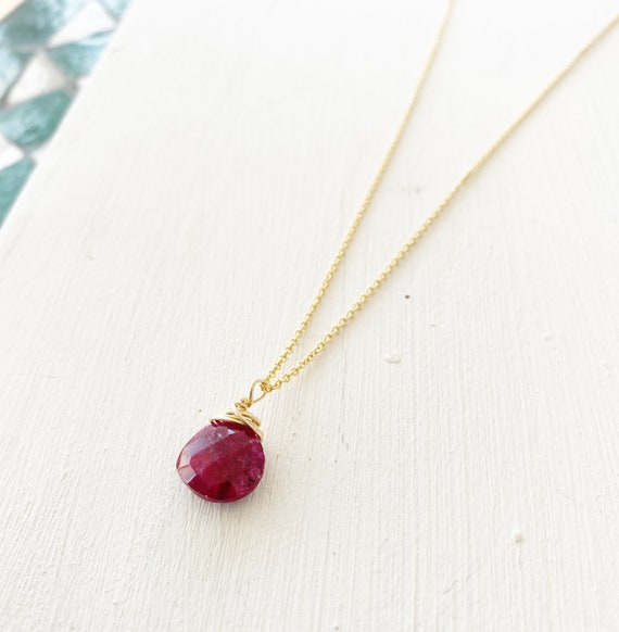 Ruby and gold charm necklace, berry red necklace, valentines necklace, valentines gift necklace