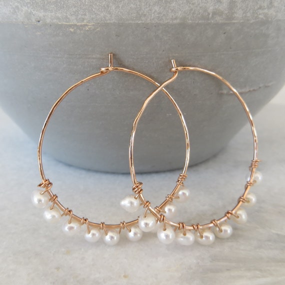 Rose Gold Fill Hoop Earrings with  Pearls