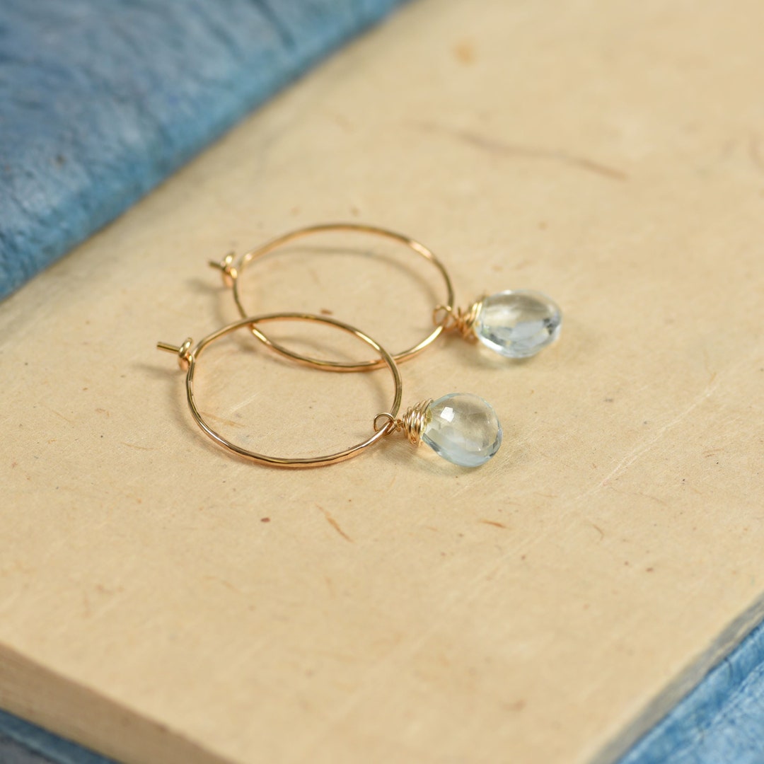Aquamarine and Gold Hoop Earrings, Aquamarine Earrings, Aquamarine ...
