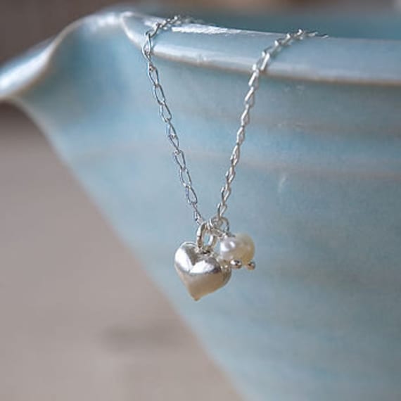 Silver Heart and Pearl Bridesmaid Necklace