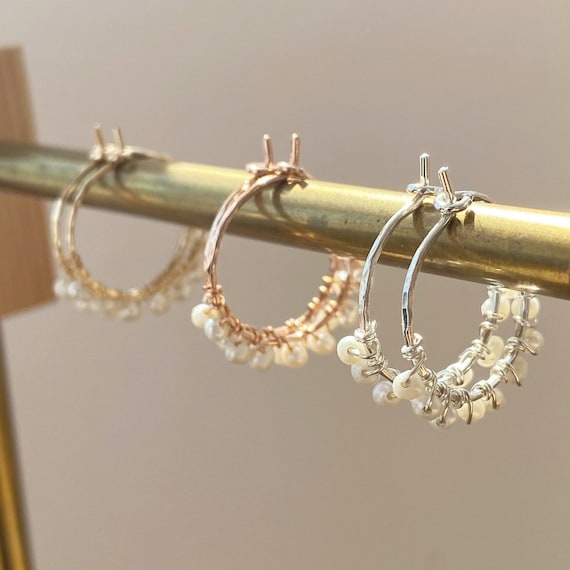 Mini pearl hoop earrings