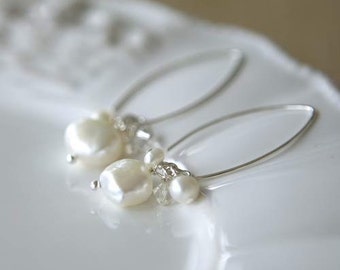 Pearl Cluster Earrings,gifts for her,silver earrings
