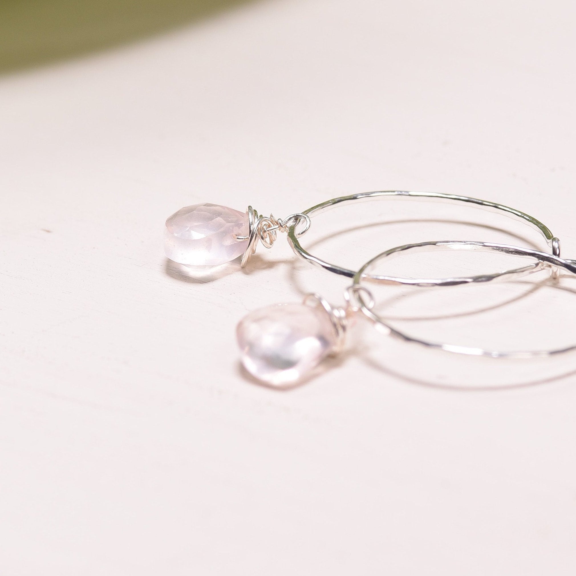 Sterling Silver Spiral Earrings with Rose Quartz Briolettes