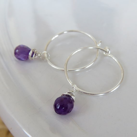 Amethyst Silver Hoop Earrings