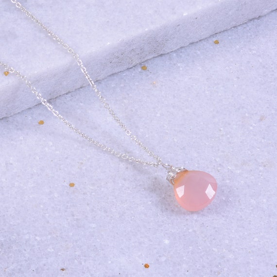 Pink Chalcedony Heart Briolette Necklace