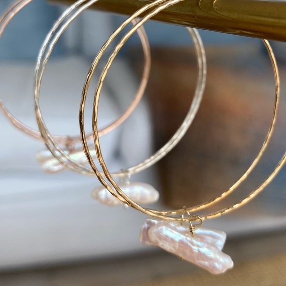 Big keishi pearl hoop earrings