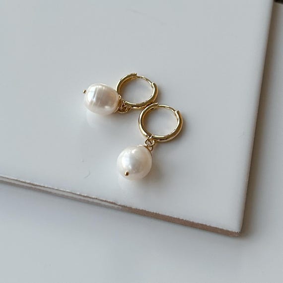 Gold huggie hoop Pearl earrings