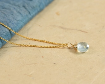 Gold charm necklace with aquamarine, Aquamarine Necklace, March Birthstone, Simple Gemstone Necklace, 14k Gold Filled, Dainty Necklace