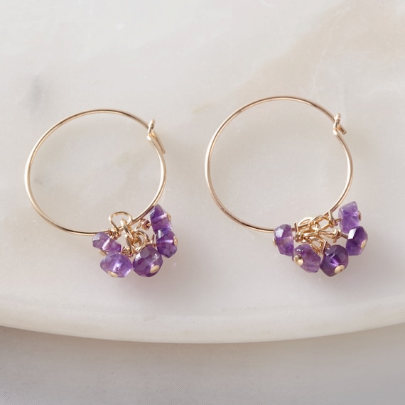 Amethyst Gold Hoop Earrings