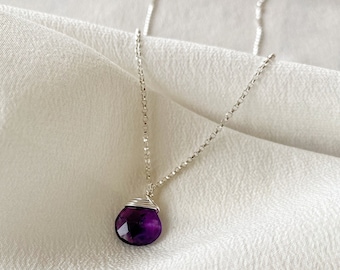 Purple amethyst necklace,gemstone pendant, February birthstone,gemstone layering necklace,gemstone necklace, silver gemstone necklace