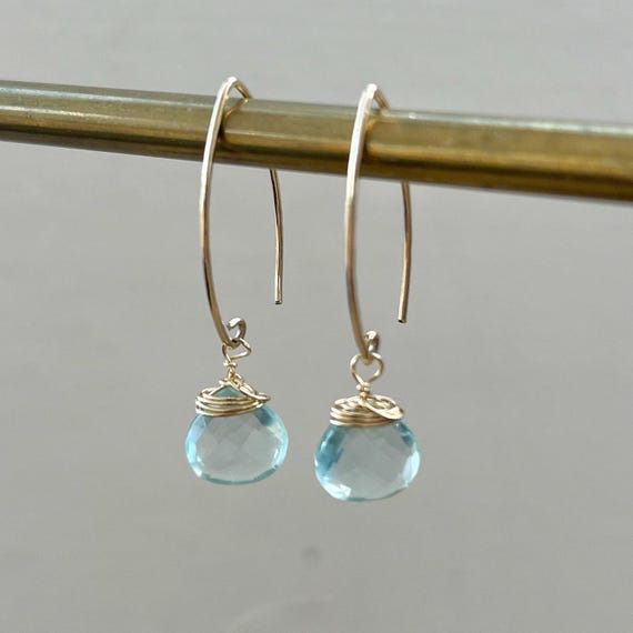 Aquamarine and Gold fill Hook Earrings
