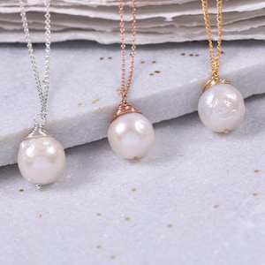 Silver Pearl Necklace - huge organically shaped white pearl necklace, big cream pearl necklace, bridal necklace, June birthday necklace