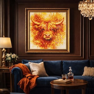 Highland Cow Wall Art Set of 5, Warm Expressive Cow Artwork, Statement Home Decor, Printable Wall Art, Digital Download