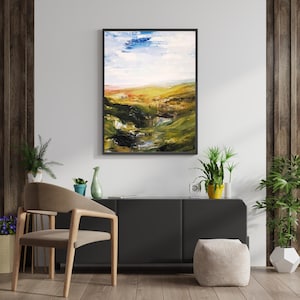 Digital Download Landscape Art – English Countryside with Blue Sky, Printable Wall Art, Rustic Hills Nature Scene, Instant Download