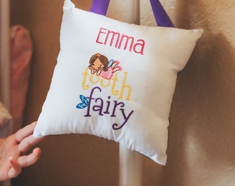 Personalized Tooth Fairy Pillow for Girls - Hanging Tooth Fairy Pillow - Custom Embroidered Pillow - Girls Room Decor - Gift For Daughter