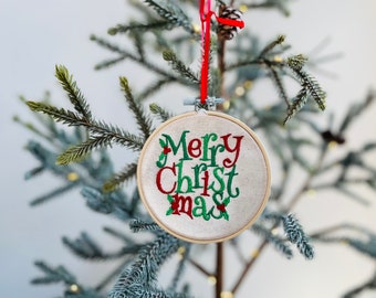 Christmas ornament, Embroidered Ornament, Embroidery Hoop Ornament, Gift For Friend, Gift For Coworker