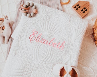 Custom Embroidered Baby Blanket, Heirloom Baby Quilt, Heirloom Keepsake quilt, Personalized Baby Shower Gift