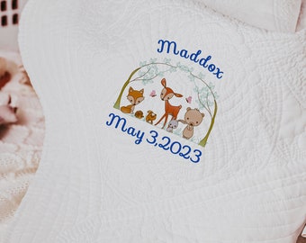 Personalized Woodland Embroidered Baby Blanket