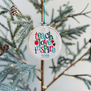 Christmas Ornament, Teacher Ornament, Embroidered Ornament, Embroidery Hoop Ornament, Gift For Friend, Gift For Teacher