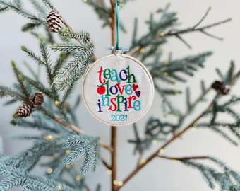Christmas Ornament, Teacher Ornament, Embroidered Ornament, Embroidery Hoop Ornament, Gift For Friend, Gift For Teacher