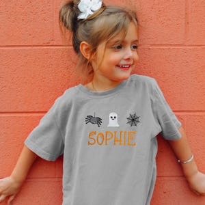 Custom Embroidered Halloween Kids T-Shirt: Ghost & Spider Personalized Tee