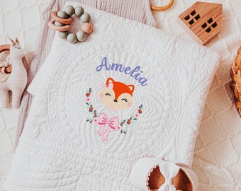 Personalized Fox Embroidered Baby Blanket