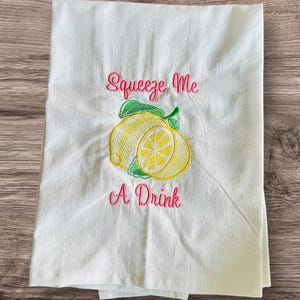 Embroidered Lemon Flour Sack Towel: Summer Kitchen Decor