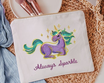 Personalized Embroidered Unicorn Cosmetic Bag