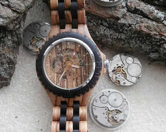 Wooden Watch For Men, Mechanical Automatic, Skeleton