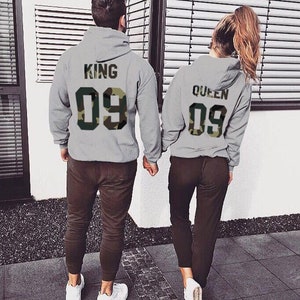 Couple Hoodies King and Queen, Matching Couple Hoodies, King Queen Hoodies, Cute Couple Hoodies, Sleeve Print Hoodie, Price per item image 1