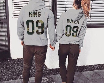 Couple Hoodies King and Queen, Matching Couple Hoodies, King Queen Hoodies, Cute Couple Hoodies, Sleeve Print Hoodie, Price per item