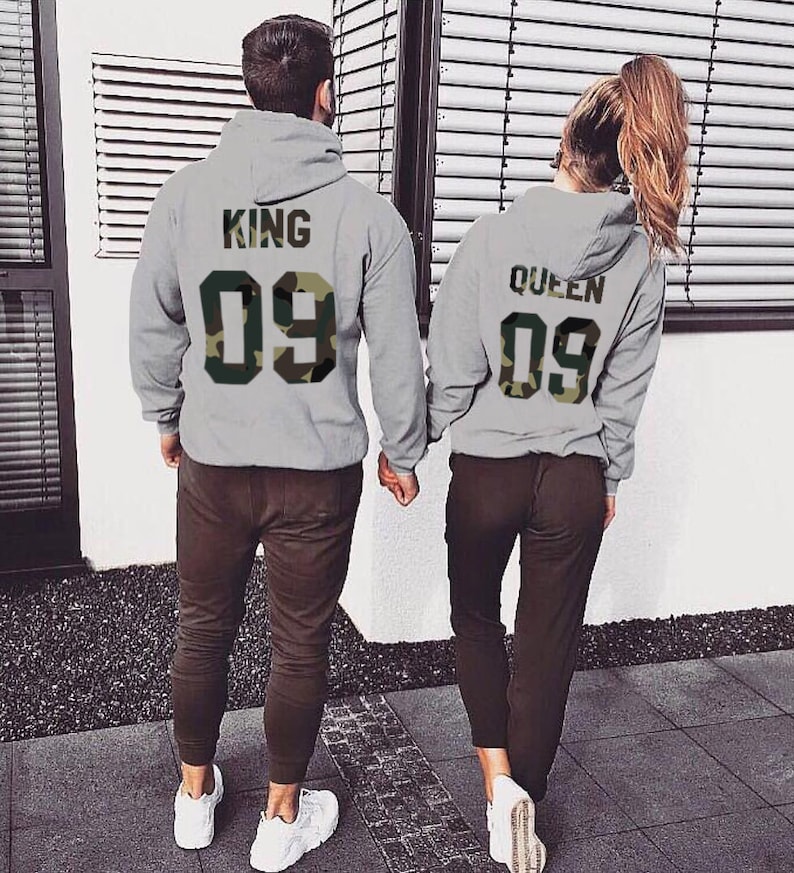 Couple Hoodies King and Queen, Matching Couple Hoodies, King Queen Hoodies, Cute Couple Hoodies, Sleeve Print Hoodie, Price per item image 1