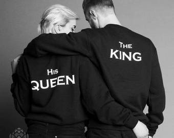 The King and His Queen matching Sweaters, The King and His Queen Couples Sweater Set, The King and His Queen pullover, Custom Numbers
