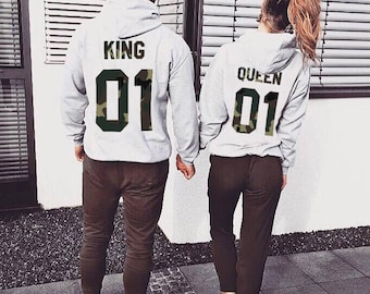 King and Queen matching Sweaters, King and Queen Couples Hoodie Set, King and Queen pullover, Custom Sweaters with Custom Numbers