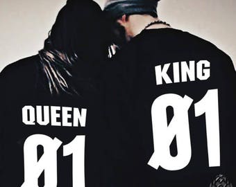 King and Queen matching Sweaters, King and Queen Couples Sweater Set, King and Queen pullover, Custom Sweaters with Custom Numbers
