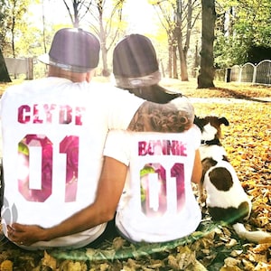 Bonnie Clyde 01  matching shirts, Bonnie Clyde Couples Shirt, Bonnie Clyde shirts, Custom Shirts  Custom Numbers, 100% cotton, Unisex