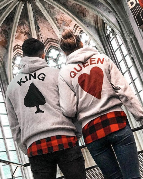 King and Queen Matching Couple Hoodie Set His & Hers Hoodies Valentines Gift Red and Black S-2XL 