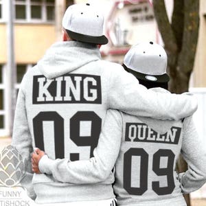 King and Queen matching Sweaters, King and Queen Couples Hoodie Set, King and Queen pullover, Custom Sweaters with Custom Numbers image 1