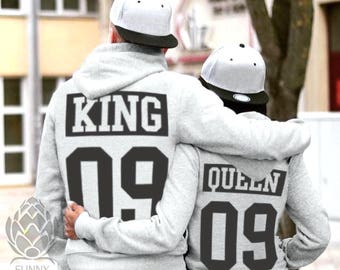 King and Queen  matching Sweaters, King and Queen Couples Hoodie Set, King and Queen pullover, Custom Sweaters with Custom Numbers