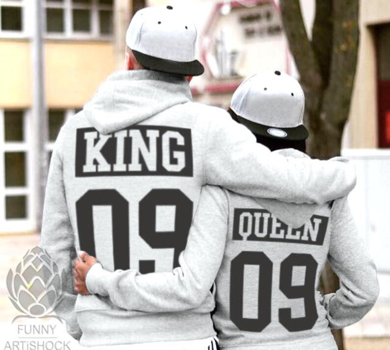 King and Queen matching Sweaters, King and Queen Couples Hoodie Set, King and Queen pullover, Custom Sweaters with Custom Numbers image 1