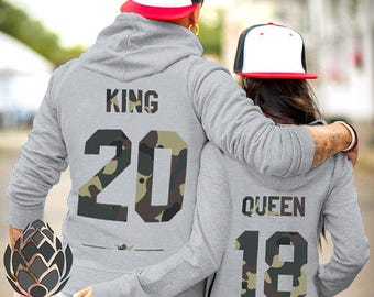 King and Queen matching Sweaters, King and Queen Couples Hoodie, King and Queen pullover, Custom Sweaters with Custom Numbers