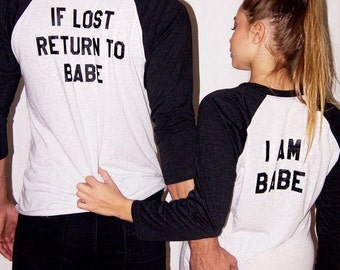 If Lost Return to Babe Couples Raglan Baseball Shirts, Matching Couples Shirt Set, Customized Shirt Set