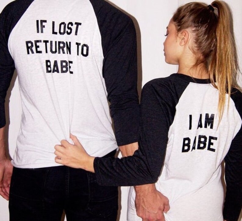 If Lost Return to Babe Couples Raglan Baseball Shirts, Matching Couples Shirt Set, Customized Shirt Set image 1