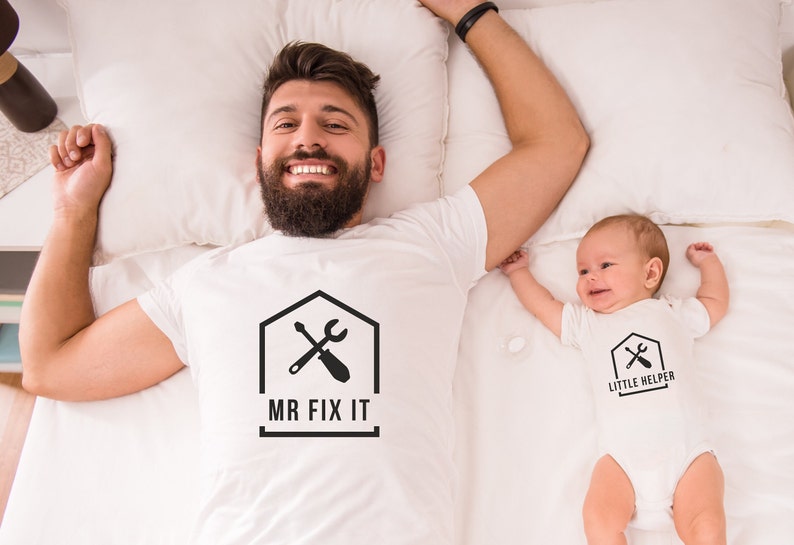 Father and son matching shirts dad and son matching shirts dad and baby shirts fix it shirt fix it little helper gifts funny daddy shirt image 1