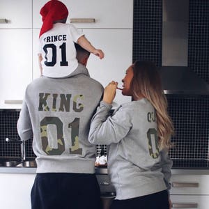 King and Queen matching Sweaters, King and Queen Couples Hoodie, King and Queen pullover, Custom Sweaters with Custom Numbers image 1