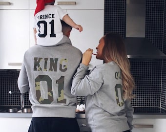 King and Queen matching Sweaters, King and Queen Couples Hoodie, King and Queen pullover, Custom Sweaters with Custom Numbers