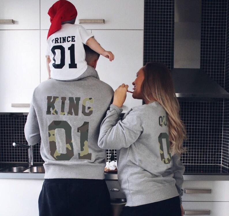 King and Queen matching Sweaters, King and Queen Couples Hoodie, King and Queen pullover, Custom Sweaters with Custom Numbers image 1