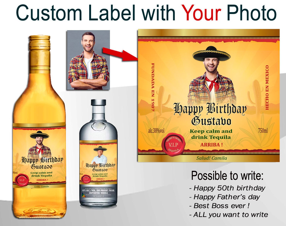 Personalized tequila label. Custom rum bottle labels. Birthday Etsy