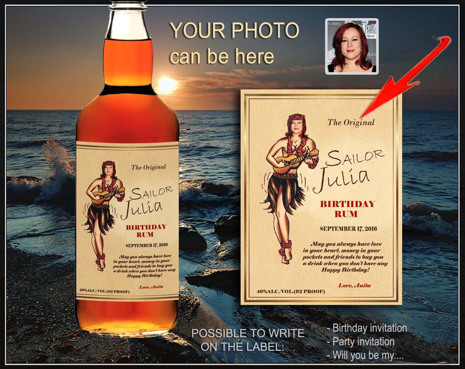 Custom Sailor Jerry label with your photo. Personalized rum Etsy
